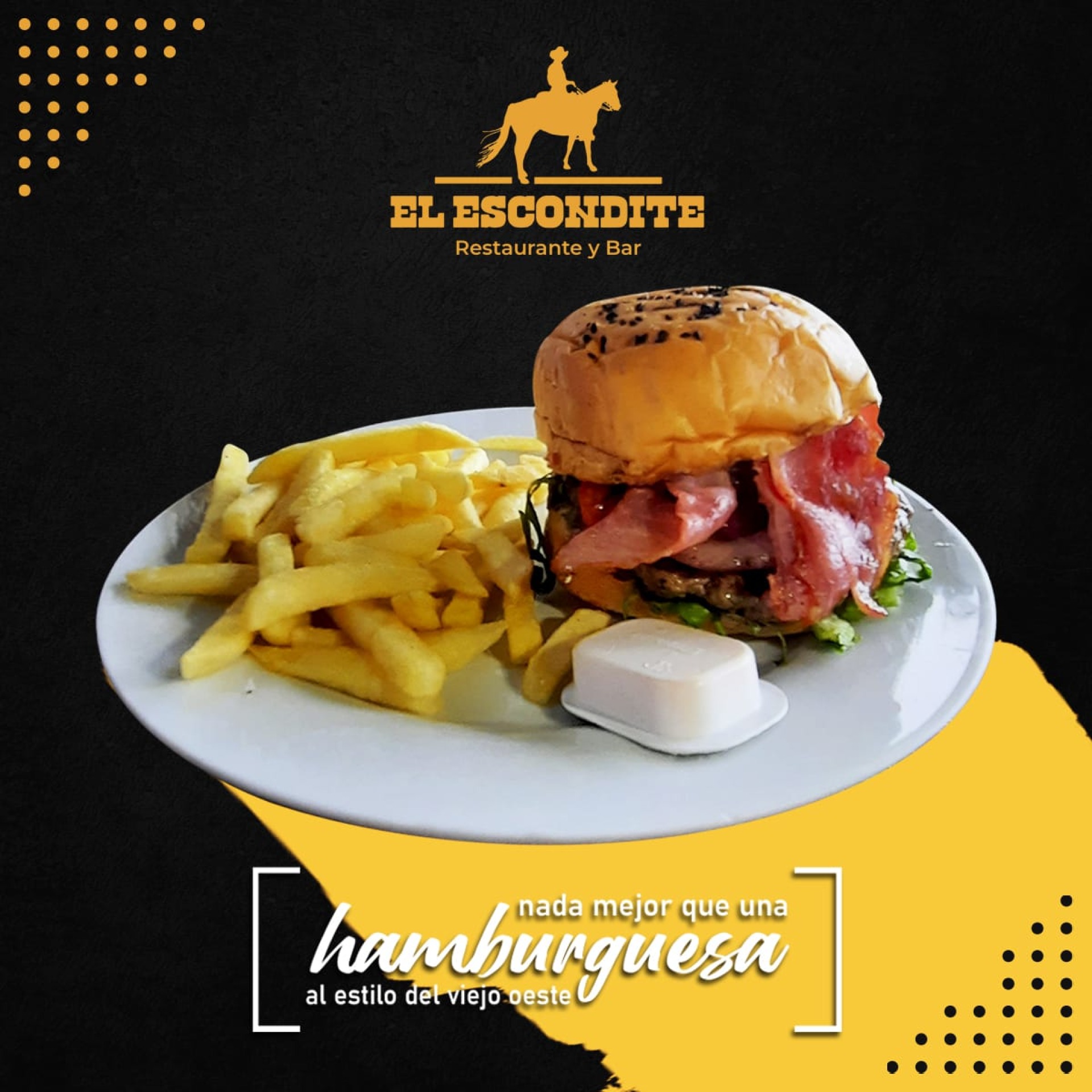 oferta nuestra hamburguesa de tocino.
